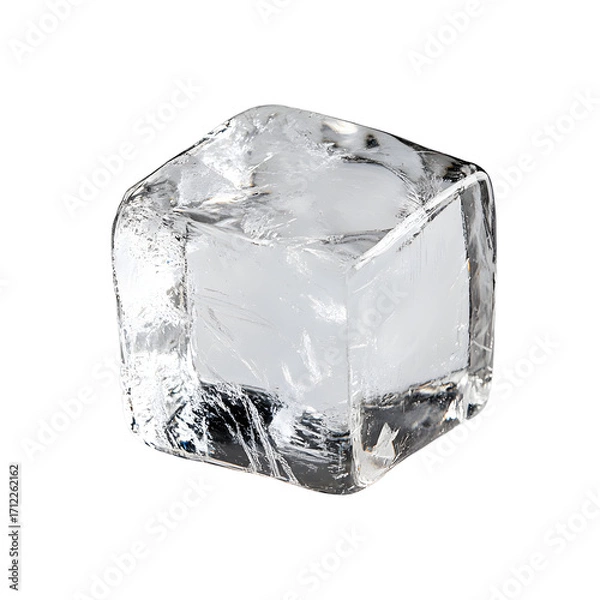 Fototapeta Crystal Clear Ice Cube on Neutral Background Isolated