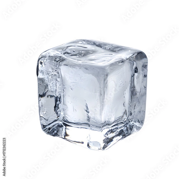 Fototapeta Clear Square Ice Cube Isolated on White Background for Beverage Ads and Product Photography
