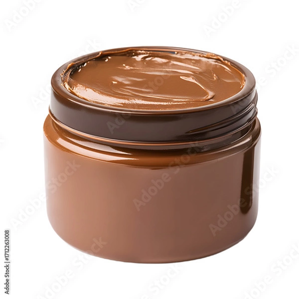 Fototapeta Smooth Creamy Brown Paste in Plastic Jar - Professional Image Usage