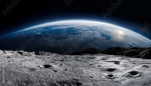 Fototapeta lunar surface view with earth in the distance