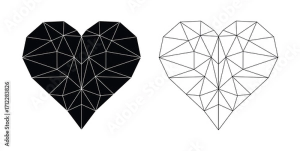 Fototapeta Polygon heart vector. Geometric low poly heart shape, wireframe and solid style