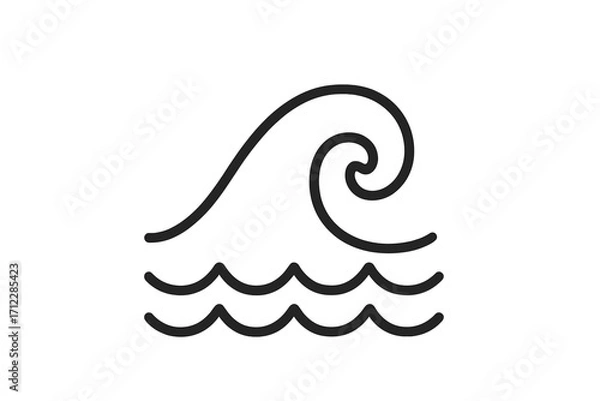Obraz Wave icon, sea storm surge, ocean water logo. Vector linear tsunami symbol for surfing or nature concept. Simple black outline drawing of a stream, tide, or aqua flow.