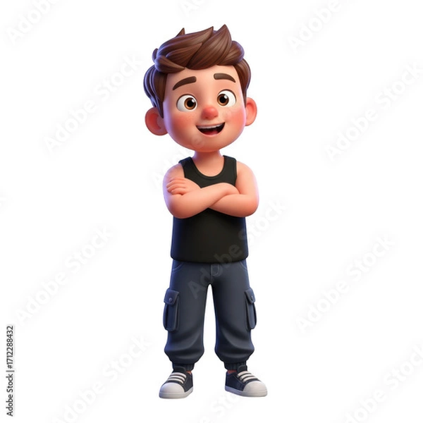 Fototapeta Young boy character with crossed arms and casual clothing in 3d rendering