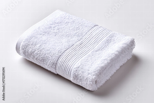 Fototapeta White towel folded cotton towel fluffy towel bath towel clean towel white absorbent towel soft towel hotel towel spa towel linen towel bathroom towel folded towel luxury towel plush towel pile