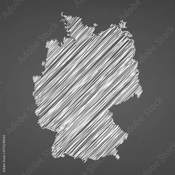 Fototapeta German map hand drawn sketch. Vector concept illustration flag, scribble map. Country map for infographic, brochures and presentations isolated on black background. Vector illustration