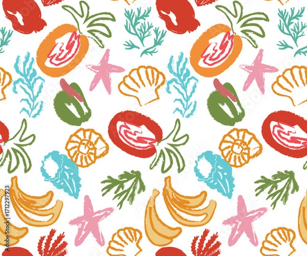 Fototapeta summer fruit pattern, colorful sea pattern - vector