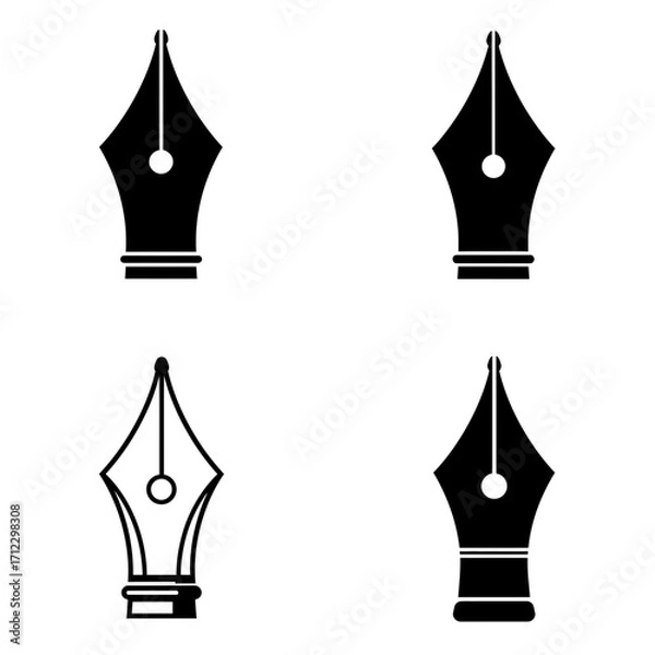 Fototapeta pen, nib, fountainpen, icon, vector, ink, writing, calligraphy, design, graphic, silhouette, stationery, branding, logo, tip, sketch, arttool, illustration, draw, outline, editable, svg, eps, ai, png,
