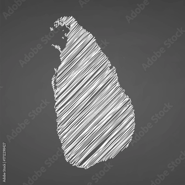 Fototapeta Sri Lanka map hand drawn sketch. Vector concept illustration flag, scribble map. Country map for infographic, brochures and presentations isolated on black background. Vector illustration