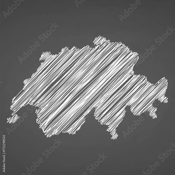 Fototapeta Switzerland map hand drawn sketch. Vector concept illustration flag, scribble map. Country map for infographic, brochures and presentations isolated on black background. Vector illustration