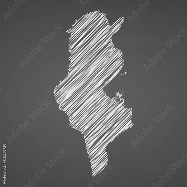 Fototapeta Tunisia map hand drawn sketch. Vector concept illustration flag, scribble map. Country map for infographic, brochures and presentations isolated on black background. Vector illustration