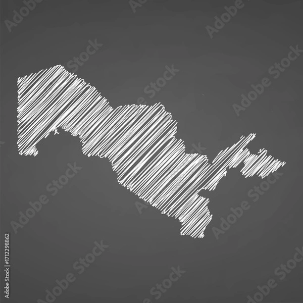 Fototapeta Uzbekistan map hand drawn sketch. Vector concept illustration flag, scribble map. Country map for infographic, brochures and presentations isolated on black background. Vector illustration