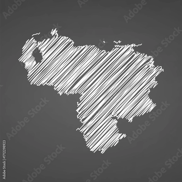 Fototapeta Venezuela map hand drawn sketch. Vector concept illustration flag, scribble map. Country map for infographic, brochures and presentations isolated on black background. Vector illustration