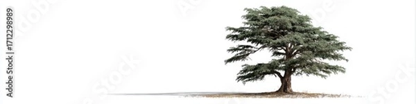 Fototapeta Majestic solitary tree standing alone on a white background