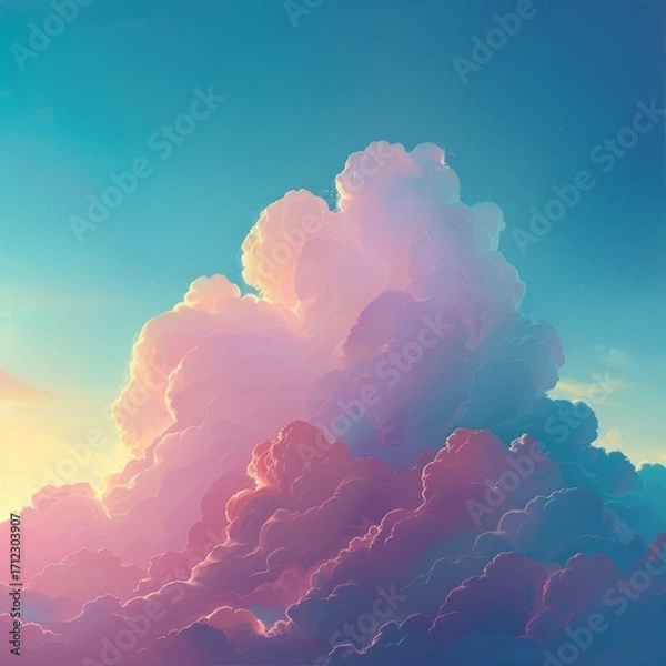 Obraz The image shows a serene sky with a large, fluffy pink cloud dominating the lower part of the scene.