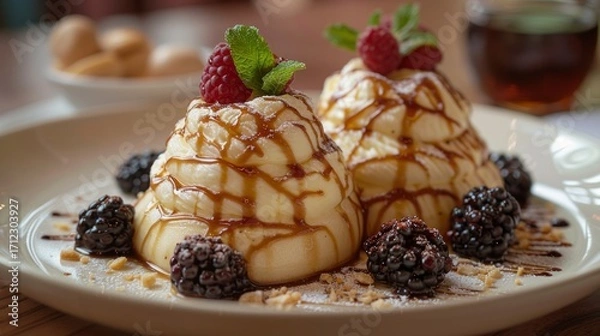 Obraz This dessert combines the natural sweetness and tartness of the apples with the rich, creamy, and crunchy textures of the toppings.