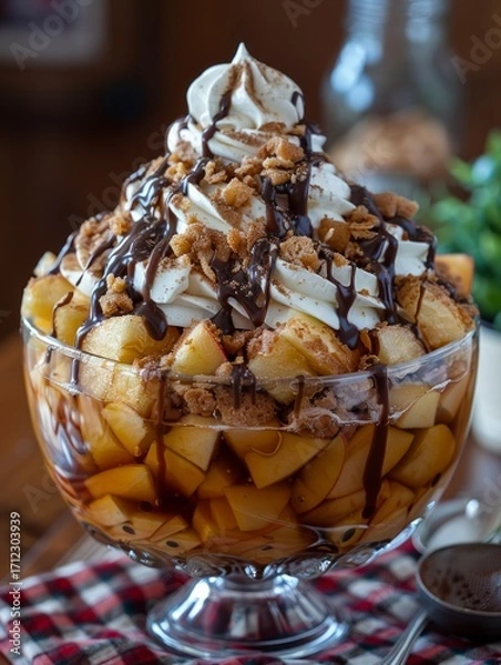 Obraz This dessert combines the natural sweetness and tartness of the apples with the rich, creamy, and crunchy textures of the toppings.