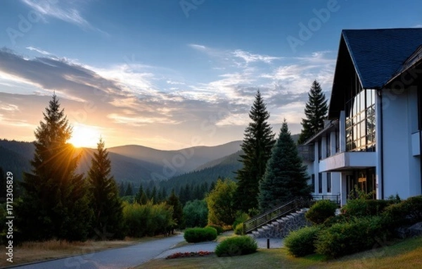 Obraz Serene Mountain Retreat with Stunning Sunset Views