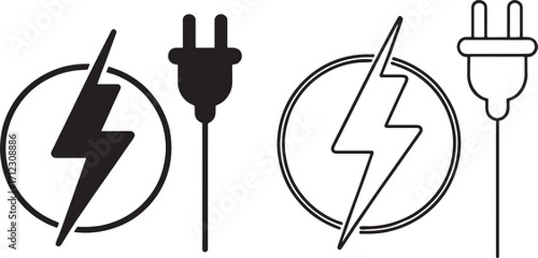Fototapeta Electric Power Icons – Lightning Bolt and Plug Vector Symbols
