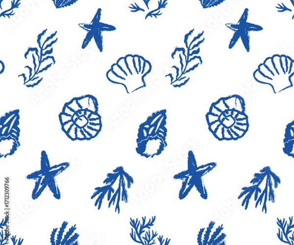 Fototapeta blue marine pattern, seamless nautical pattern, vector