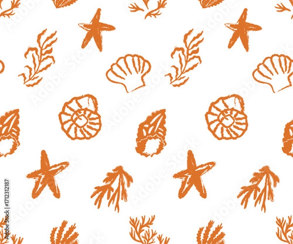 Fototapeta orange marine pattern, seamless nautical pattern, vector