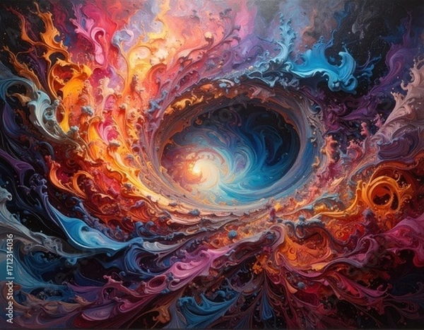 Obraz A vibrant, swirling vortex of color and texture, showcasing a mesmerizing abstract design with dynamic forms and a central point of focus.