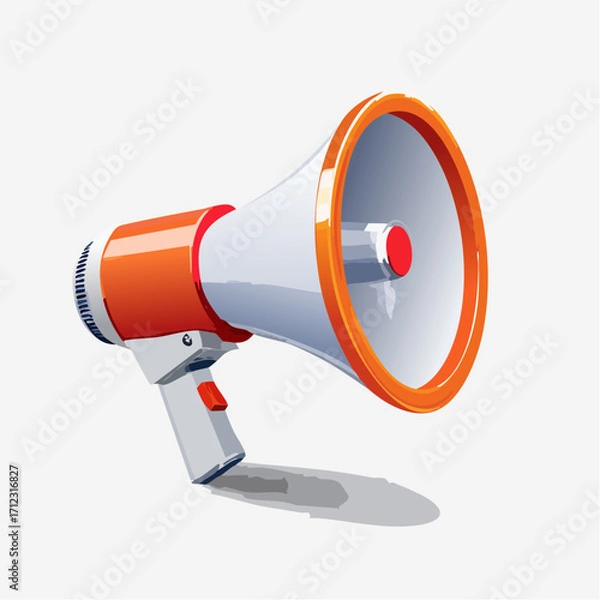 Fototapeta A stylized illustration featuring a detailed orange and white megaphone casting a shadow.