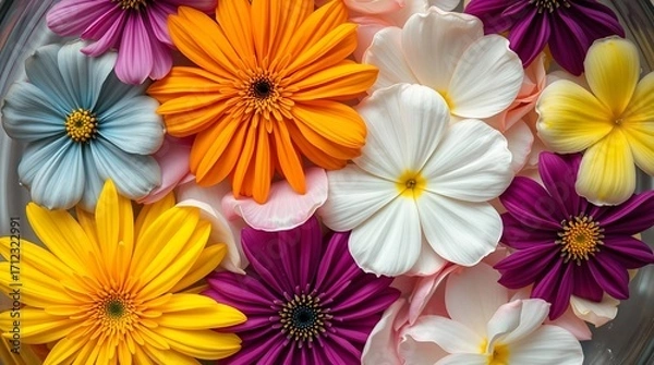 Fototapeta Vibrant, delicate flowers in a stunning close-up burst of colorful petals, perfect for beauty and nature themes