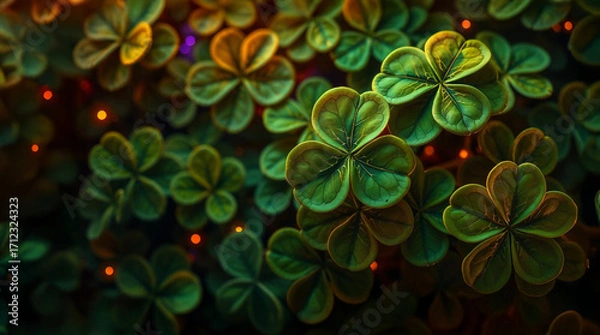 Fototapeta Clover Leaves in Warm Sunlight Texture Background