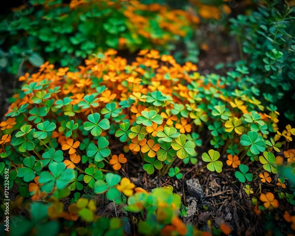 Fototapeta Clover Leaves in Warm Sunlight Texture Background