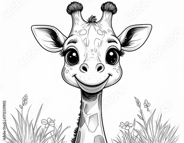 Obraz キリンの塗り絵／Cute Giraffe Coloring Page