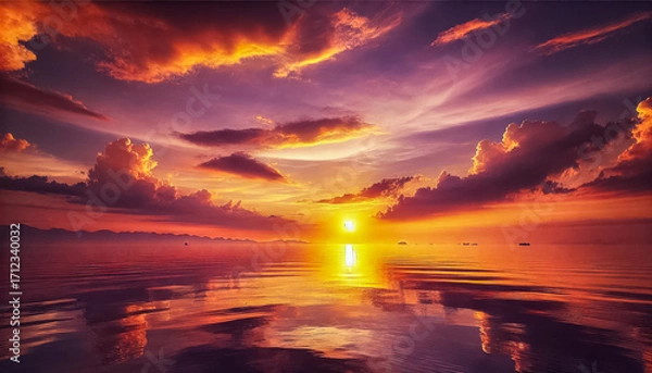 Fototapeta Golden Sunset Reflections on a Tranquil Ocean Horizon