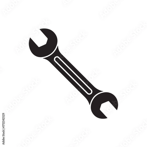 Obraz Black silhouette of a wrench tool, isolated on white background technology background
