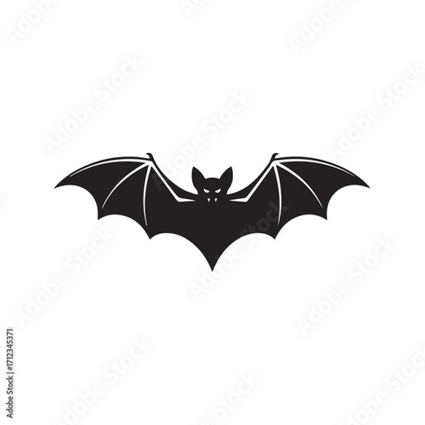 Obraz Silhouette of a bat with outstretched wings, isolated on a white background, representing halloween and darkness technology background