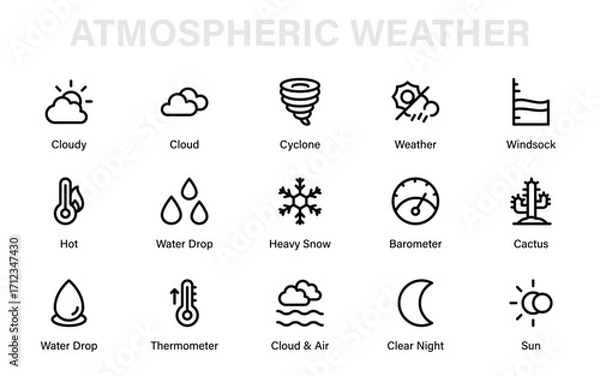 Fototapeta Atmospheric Weather Modern Line Icon Pack. Professional climate outline vector set of minimal premium forecast, storm, and seasonal illustrations.