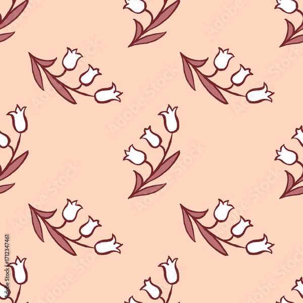 Obraz Simple cute harebell flower seamless pattern in peach pink color.
