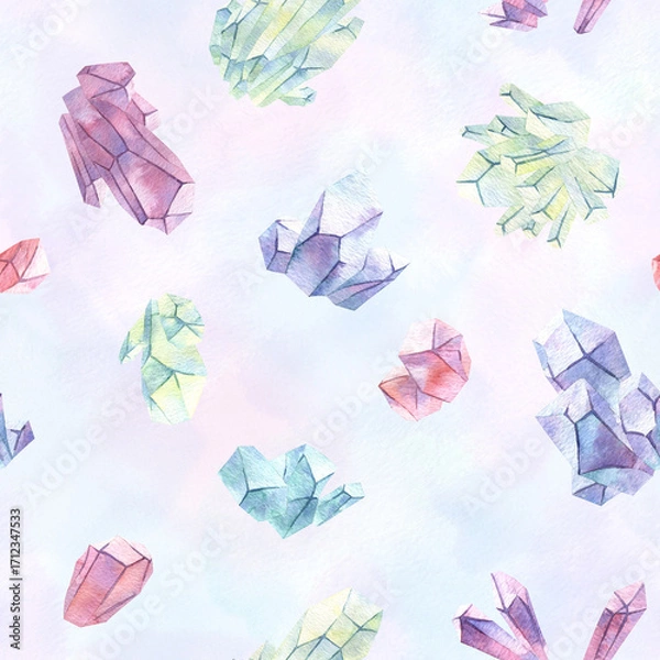 Obraz Watercolor crystals seamless pattern on beautiful light background.