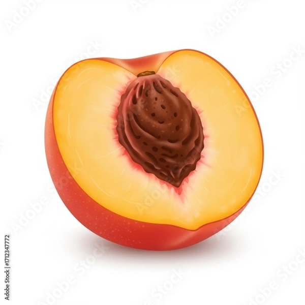 Fototapeta Close Up of a Halved Peach with Red Skin and Yellow Interior on White