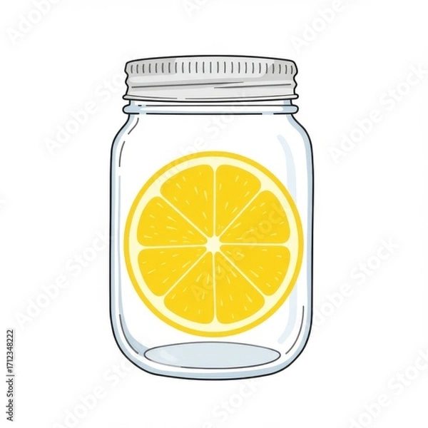 Fototapeta Clear Glass Mason Jar with Yellow Lemon Slice Refreshing and Nutritious