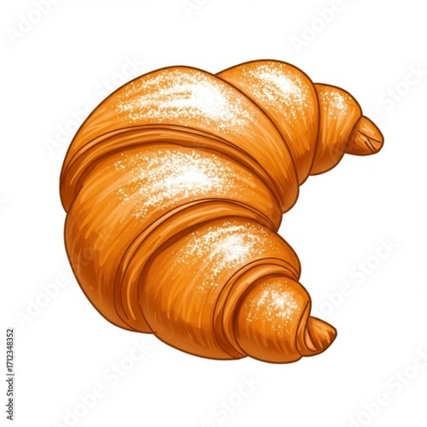 Fototapeta Powdered Sugar Topped Golden Brown Croissant Pastry on White Background Vector Graphic