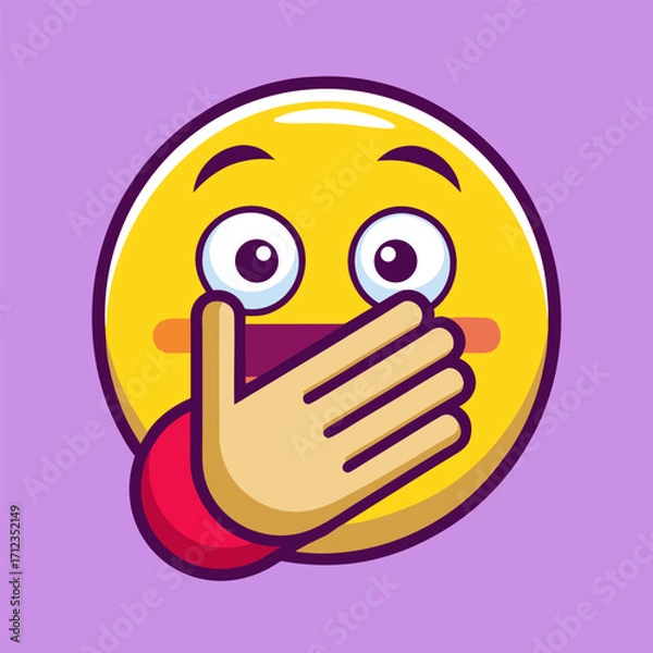 Fototapeta Surprised emoji covering mouth with hand expressing shock or speechless moment emotion