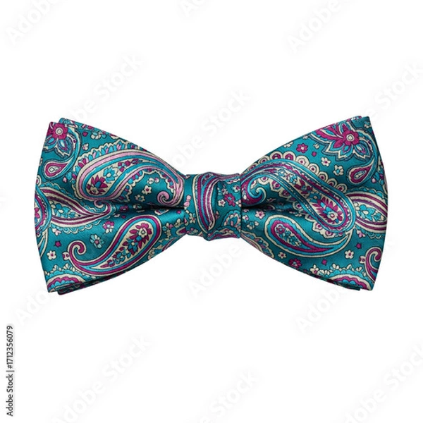 Fototapeta Teal and Pink Paisley Bow Tie, isolated on transparent background
