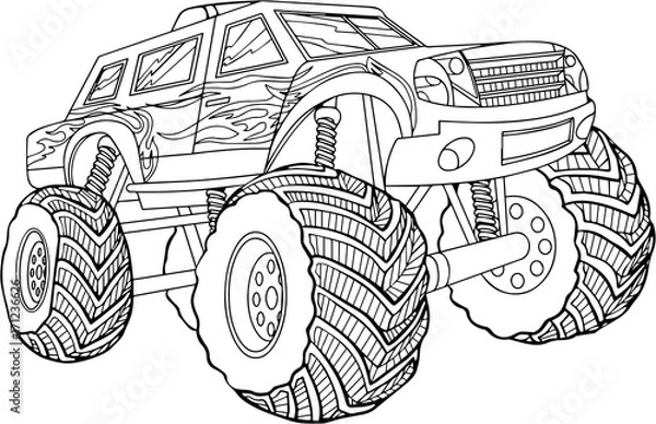 Fototapeta czarno-biały ilustracja wektorowa samochodu na białym tle. pojedyncze zdjęcie