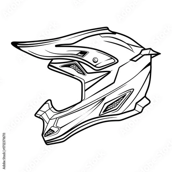 Fototapeta line Helmet motocross black and white. side view line art vector illustration