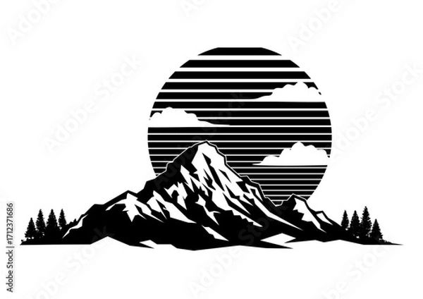 Obraz mountain landscape silhouette isolated on white background. vector illustration