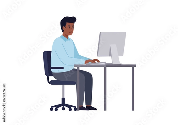 Fototapeta Man at desk using computer