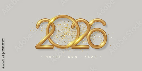 Fototapeta 2026 Happy New Year banner with Realistic Sparkler Golden Numbers. Isolated Vector illustration