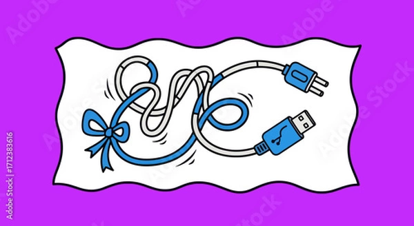 Fototapeta Tangled Cables with USB and Power Connectors.