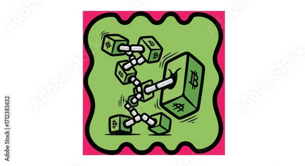 Fototapeta Blockchain Network with Connected Cubes and Dollar Signs.