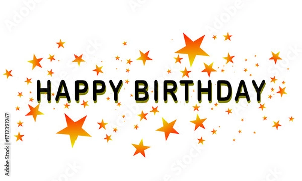 Fototapeta Beautiful Happy Birthday lettering typography with golden starry dust background around the design. Abstract lettering vector stock illustration.