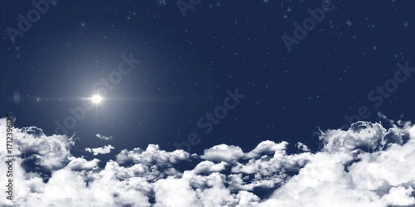 Fototapeta Blue night sky. Stars in the sky and clouds. Bright glow of the star of Bethlehem. Milky Way. Space